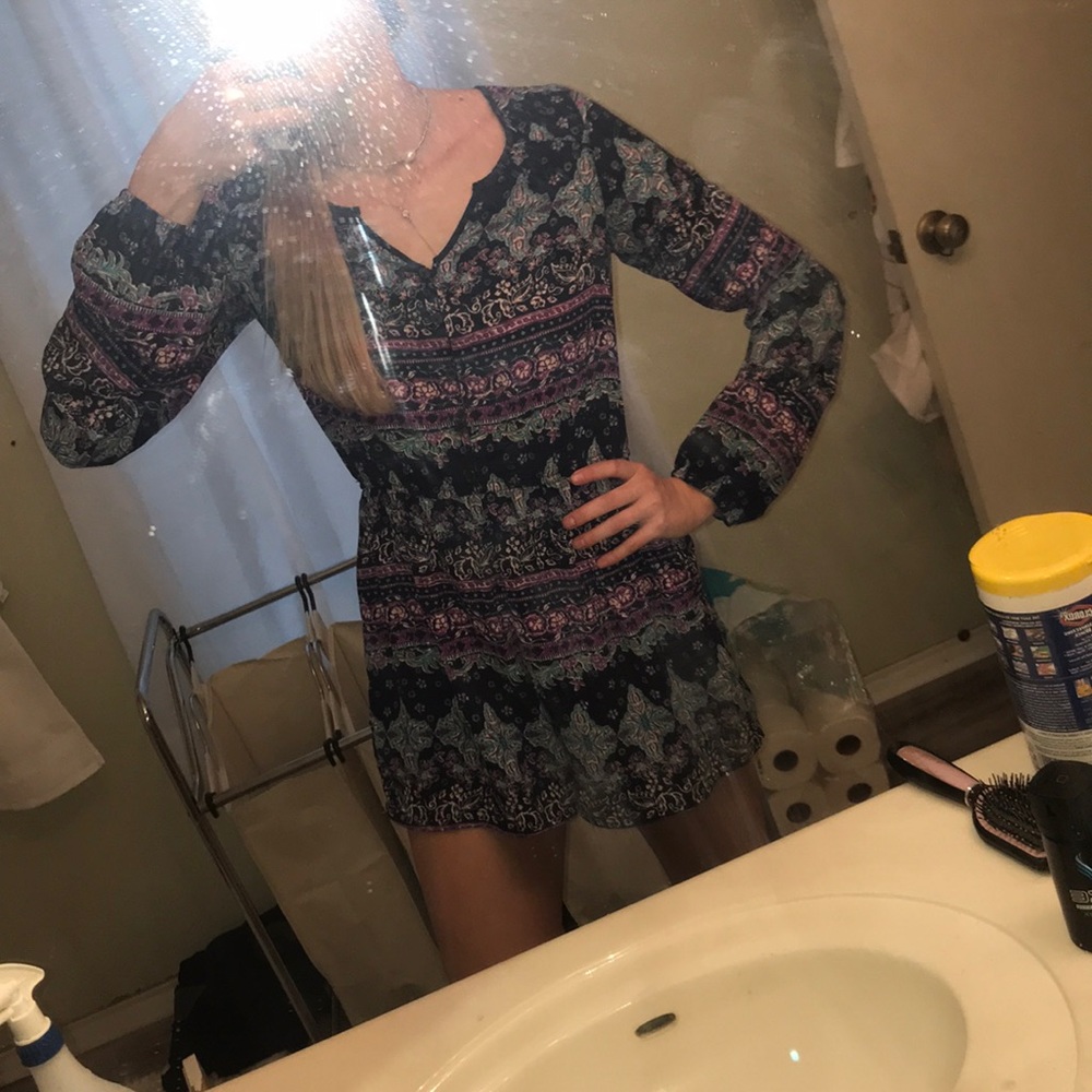 long sleeved patterned romper